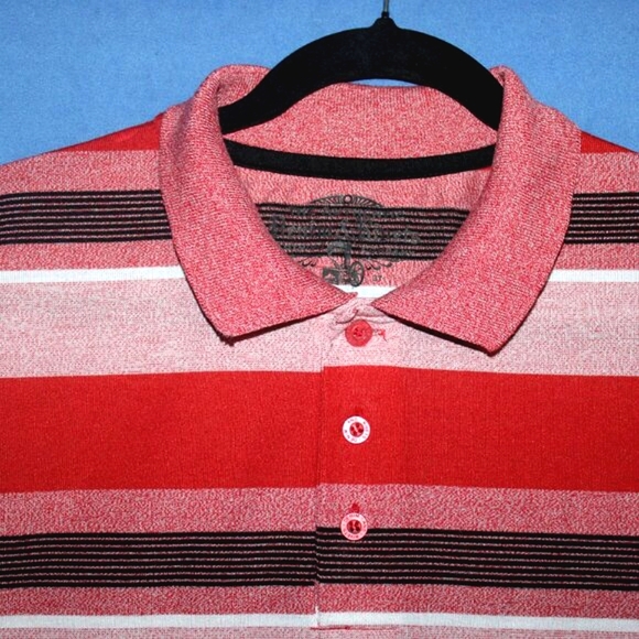 Authentic T-Shirt Company Striped Polo Shirt Red Black Large - Picture 1 of 7